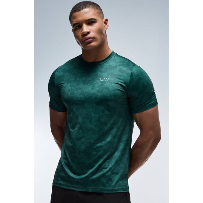 Heren Active Regular Fit Geo Camo T-shirt | Dark Green | Size Medium