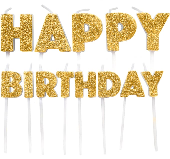 Anniversary House Happy Birthday Candles Gold Glitter pk/13