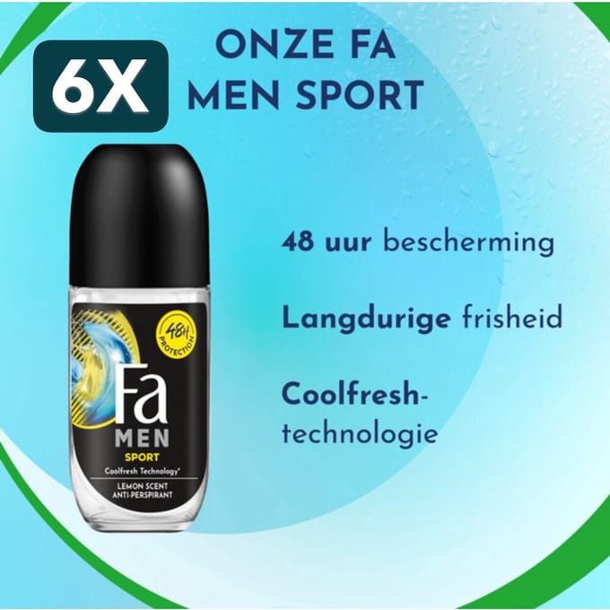 6 x Fa Sport Energizing Fresh Deodorant Roll On 50ml
