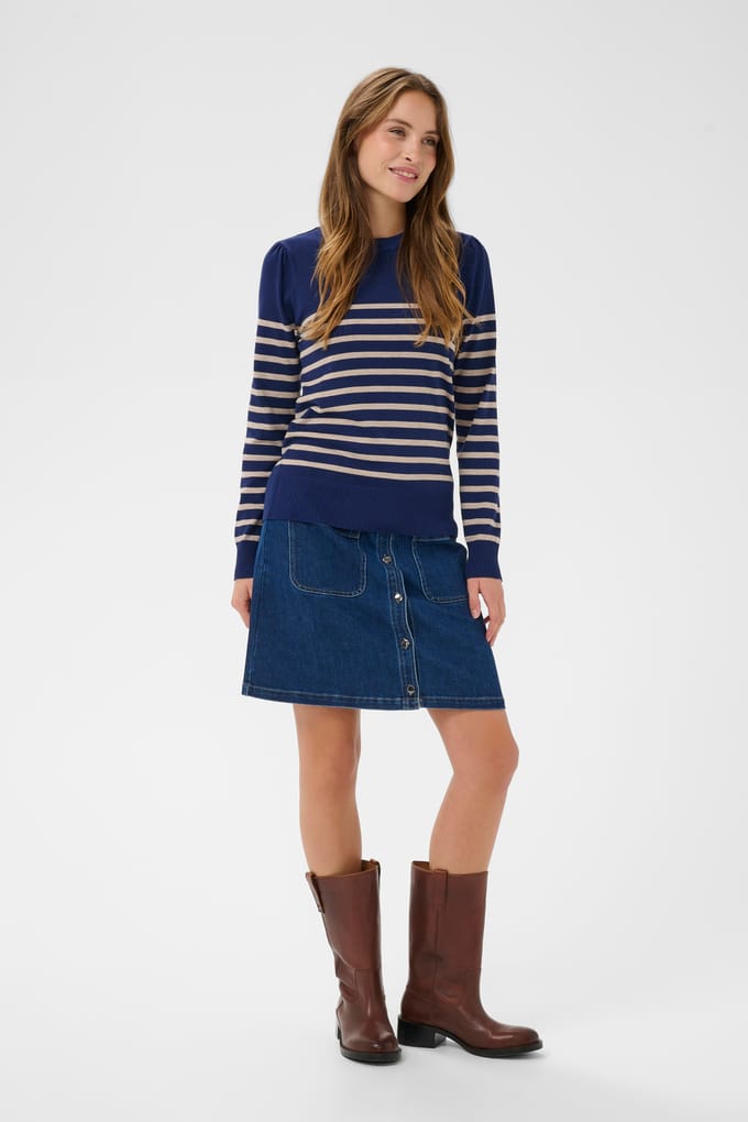 Saint Tropez MilaSZ LS Striped Pullover Dames Trui - Navy Peony Greige Stripe