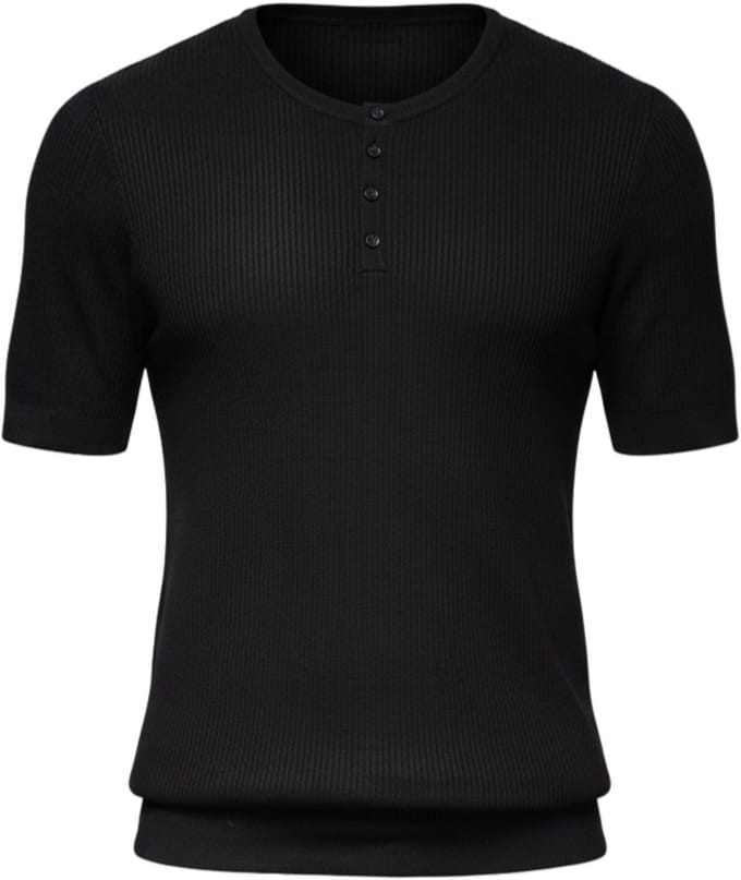 OMBRE T-shirt - Viscose - Korte Mouw - Knopen Zwart S