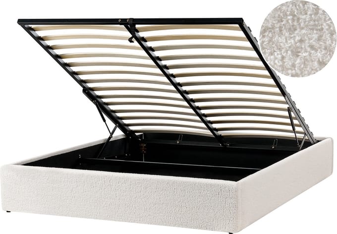 DINAN - Tweepersoonsbed - Gebroken wit - 160 x 200 cm - Bouclé