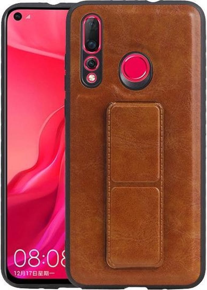 Grip Stand Hardcase Backcover voor Huawei Nova 4 Bruin
