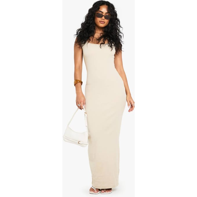boohoo Dames Basic Rib Scoop Maxi Jurk | Steen | Maat: 36