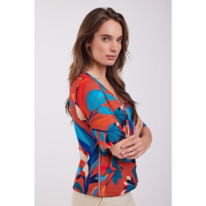 DIDI Dames T-shirt Preppy Brown Ginger print maat 46