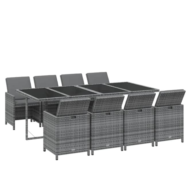 vidaXL - 9-delige - Tuinset - met - kussens - poly - rattan - grijs