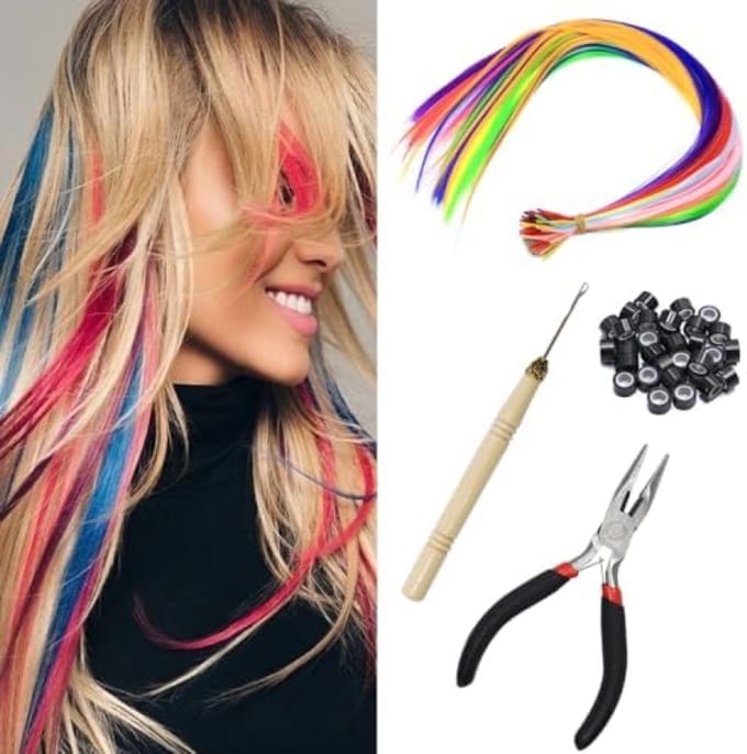 Kleurrijke Haarverlengingset - 100 Stuks met Accessoires