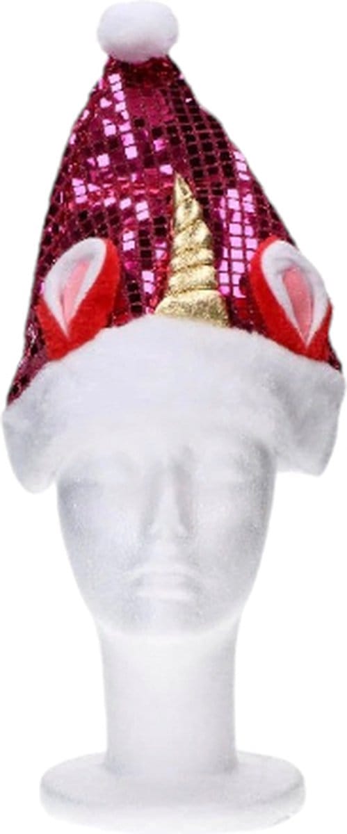 Kerstmuts eenhoorn/unicorn roze metallic