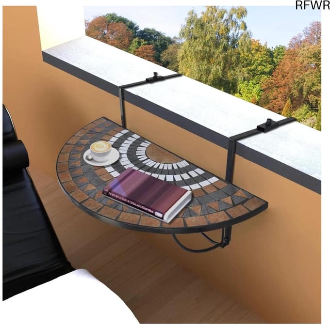 RFWR® Hangende Balkon Tafel - Halfrond Keramisch Mozaïek