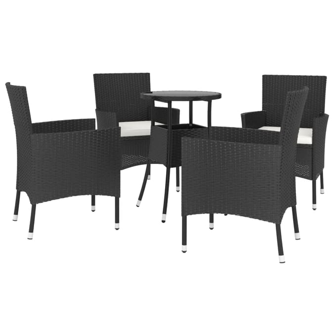 vidaXL - 5-delige - Bistroset - met - kussens - poly - rattan - zwart