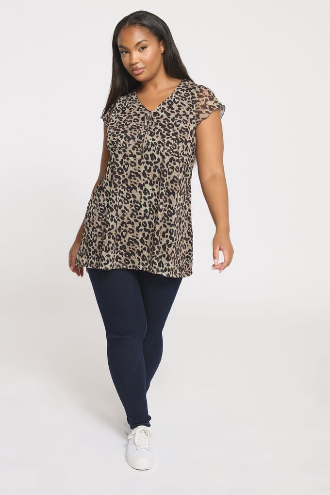 Yours Zwarte Luipaardprint Mesh Top Size 44