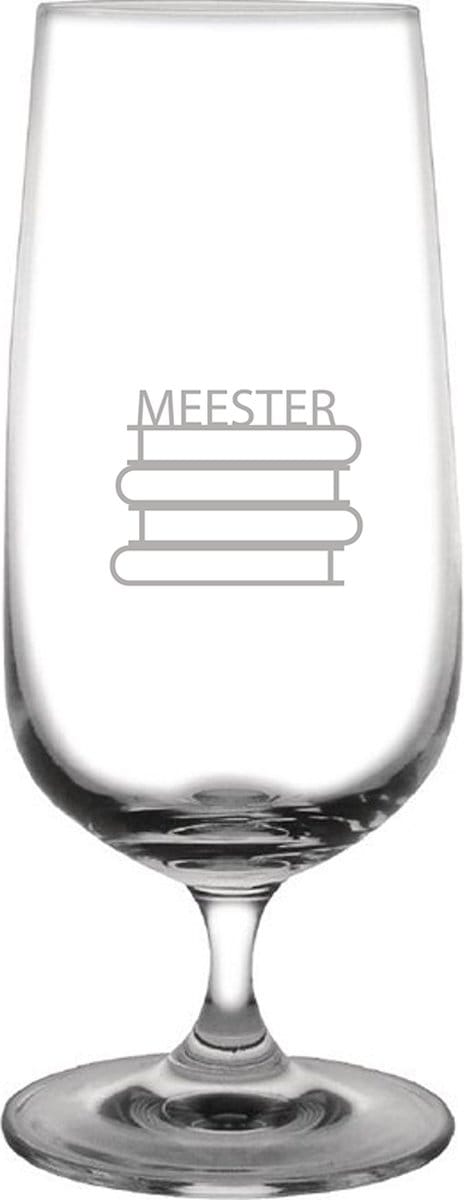 Gegraveerde bierglas op voet 41cl Meester met boeken