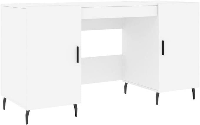 Bureau Hout en Wit 140x50cm - Schrijftafel met Opbergruimte