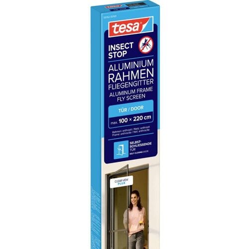 tesa INSECT STOP Aluminium For Doors Frame Fly Screen - hor met aluminium frame, helder zicht, antraciet - 100 x 220 cm