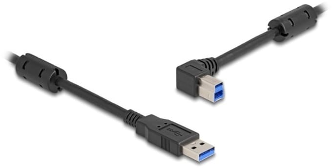 USB-A - USB-B haaks (links) kabel | USB3.0 5 Gbps | 10W | zwart | 3 meter