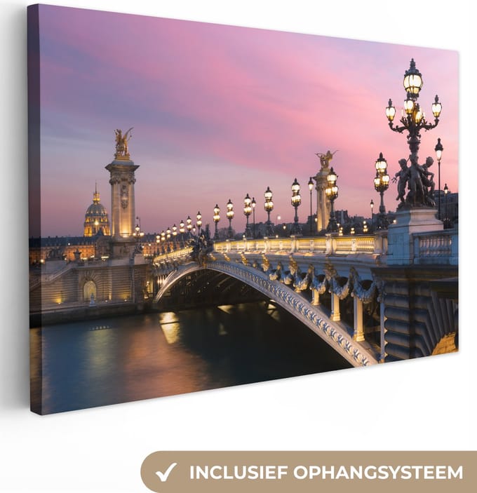 Canvas Schilderij Parijs - Brug - Lucht - 120x80 cm - Wanddecoratie