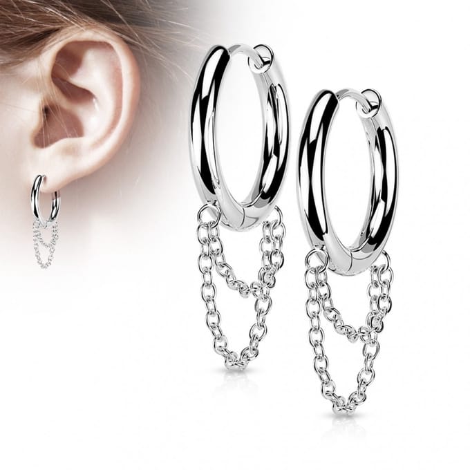 Oorringen met dubbele ketting 0.8x10 - zilver - LMPiercings