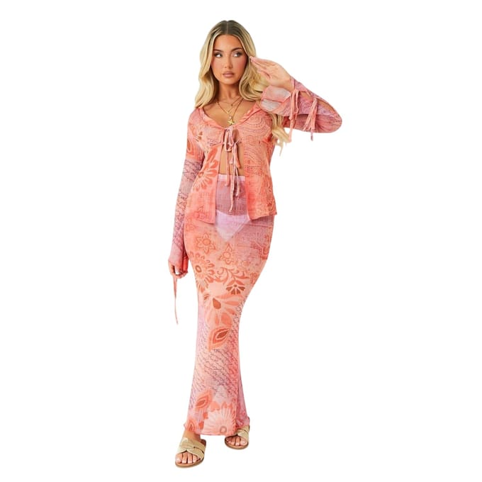 Missy Empire Dames/Dames Mesh Maxi Rok (Oranje)