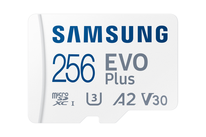 Samsung EVO Plus microSD-kaart Retail 256 GB UHS-I, v30 Video Speed Class, A2 Application Performance Class Incl. SD-adapter