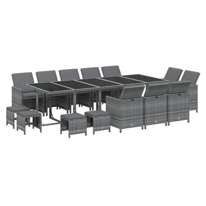 vidaXL - 15-delige - Tuinset - met - kussens - poly - rattan - grijs