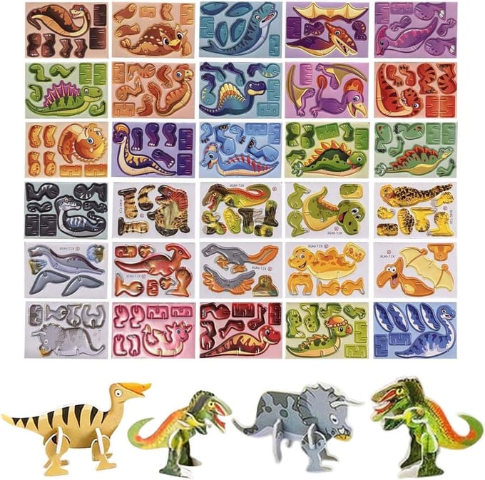 3D Puzzels Kinderen - Educatieve Spellen - Creatief Bouwen - Dertig Stukjes - 8.5 x 5.8 cm - Dinosaurus