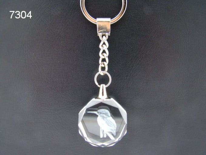 Sleutelhanger 3D Laser Gravure IJsvogel – Glas – 2,5 cm – Met Geschenkdoosje