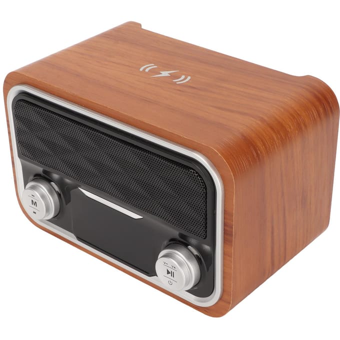 Retro Bluetooth Speaker FM Radio Klokfunctie Multi-Input Vintage Speaker met Draadloze Oplader