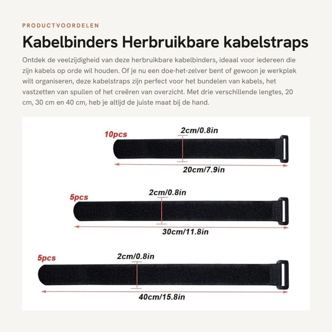 Dailygoods - Kabelbinders set 20 stuks - kabelbinders zwart - herbruikbare kabelbinders - verstelbare kabelbinders - multifunctionele bindmiddelen.