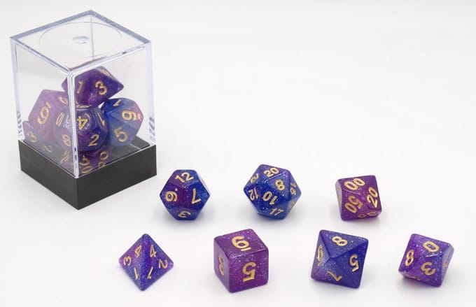 HOT Games dobbelstenen set Stardust paars - 7 stuks kunststof.