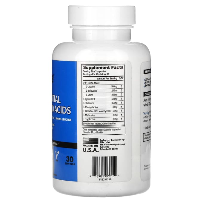 Fitcode, Acides Aminés Essentiels, 90 Gélules Végétales