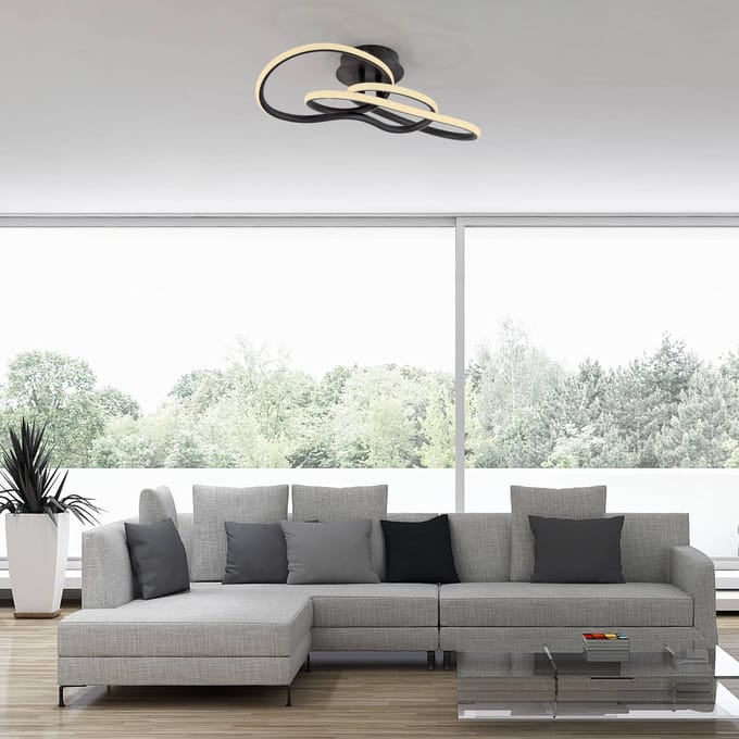 Paul Neuhaus LED plafondlamp TWIST, zwart, lengte 90 cm, metaal, Switchdim en dimbaar