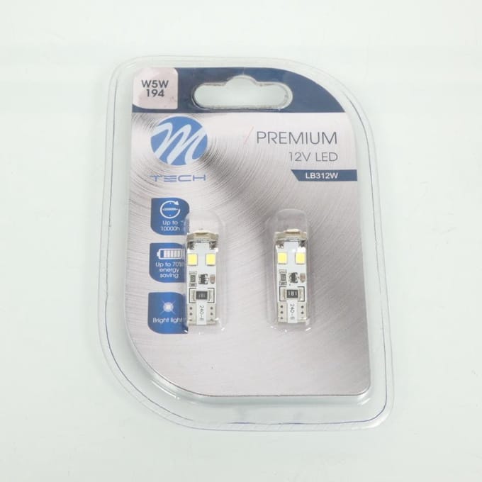 Ampoule LED M-Tech W5W T10 Canbus 12V 0.64W blanc pour auto / par paire Neuf