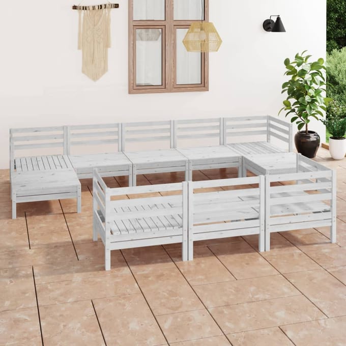 vidaXL - 10-delige - Tuin - Lounge - Set - Wit - Stevig - Hout - Grenen