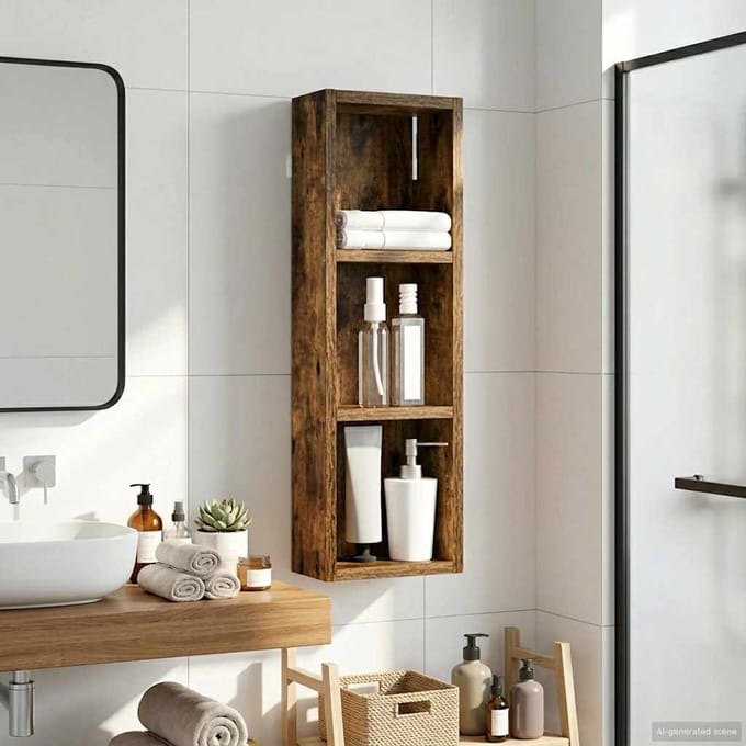 vidaXL - Badkamer - wandkast - Gerookte - Eik - 20 - x - 10 - x - 60,5 - cm
