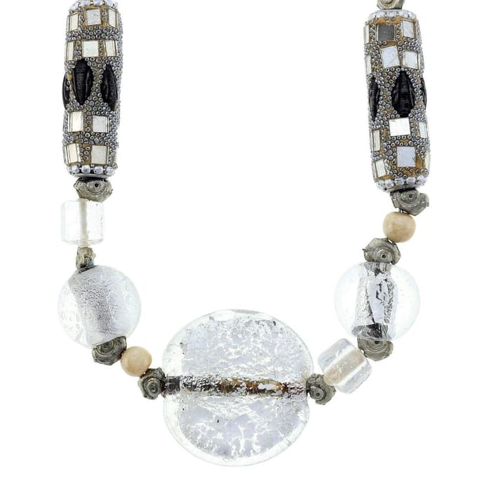 Behave® Ketting zilverkleur met glaskralen - 46,5 cm