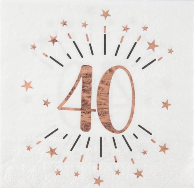 Santex Verjaardag feest servetten leeftijd - 10x - 40 jaar - rose goud - 33 x 33 cm