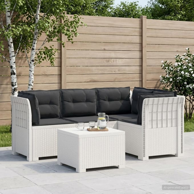vidaXL - 4-Zitter - Tuin - Sofa - met - Kussens - Rattan - Look - PP - Wit
