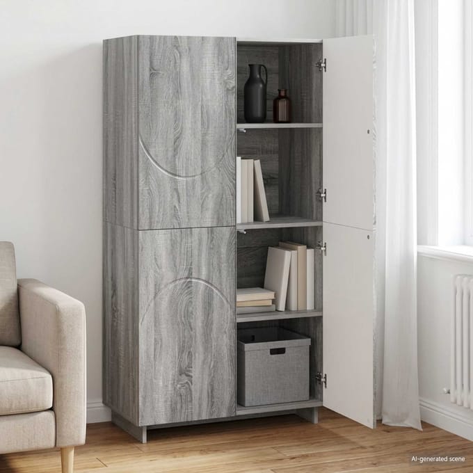 vidaXL - Highboard - Grijs - Sonoma - 79 - x - 41 - x - 151 - cm - Bewerkt - hout