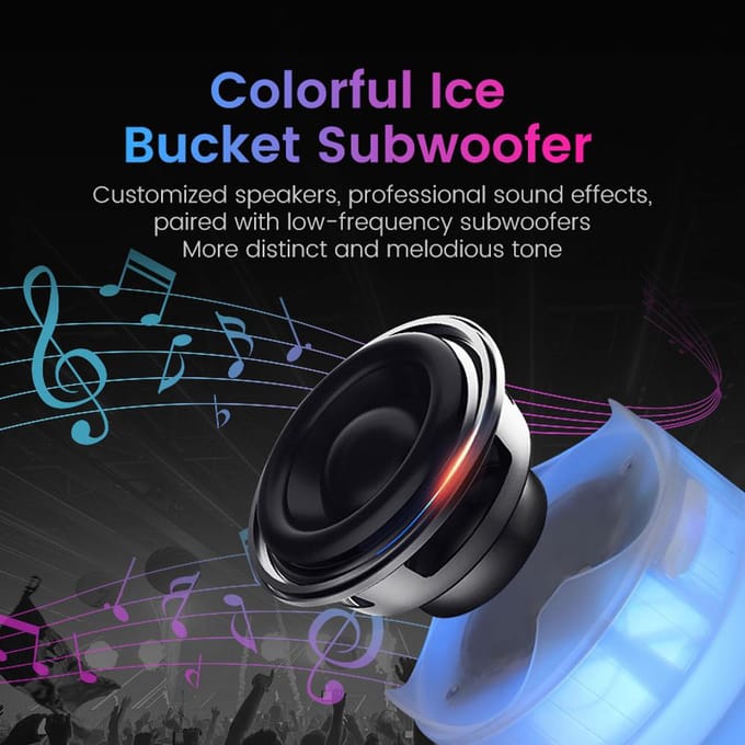 LED Lichtgevende IJsemmer 5L Opvouwbare Drankcontainers Draagbare BT Stereo Ondersteuning 6 Licht wit