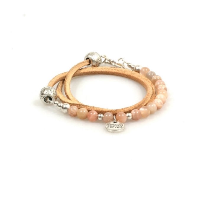 Heaven Eleven - Leren wikkelarmband met Sunstone kralen