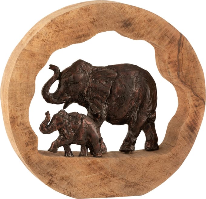 J-Line decoratie Figuur Olifant + Kind - hout/aluminium - brons - large