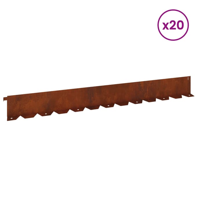 vidaXL - Gazonrand - 20 - st - 102 - x - 10 - x - 4 - cm - Staal - Roestig