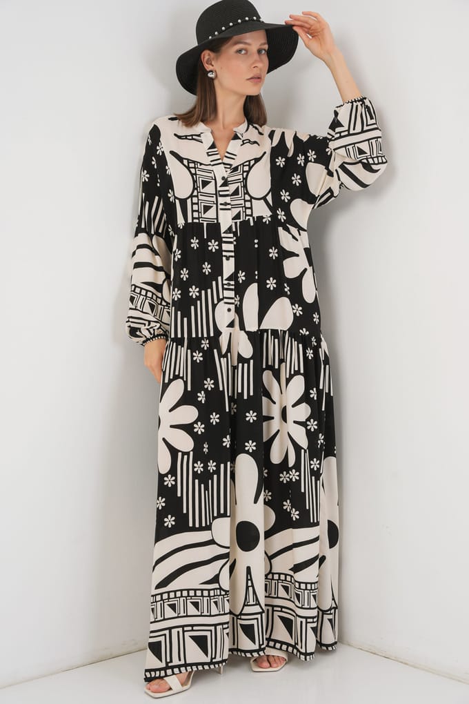 Patroon V-Hals Maxi-jurk