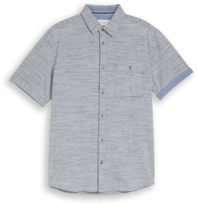 Tom Tailor - Regular fit katoenen overhemd met korte mouwen - Maat L - navy horizontal stripe