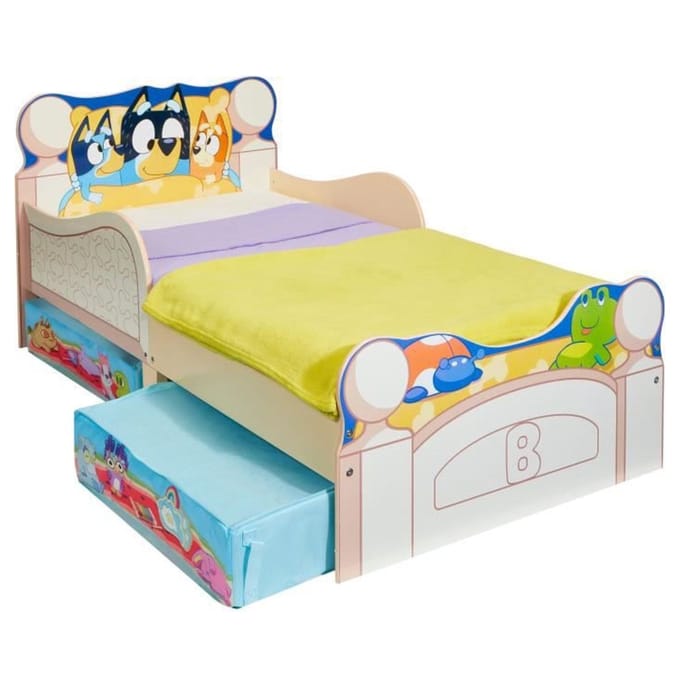 Bluey Kids Toddler Bed with Printed Storage Drawer