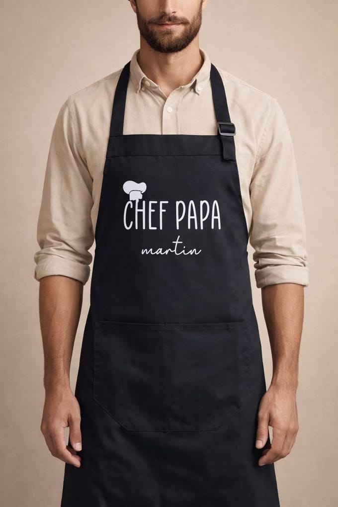Keukenschort “Chef Papa” met eigen naam | vaderdag | 75 x 85 cm | cadeau | bbq
