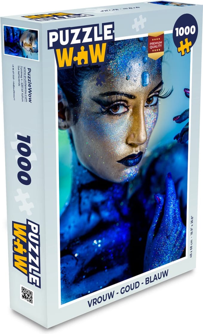 Puzzel Vrouw - Goud - Blauw - Legpuzzel - Puzzel 1000 stukjes volwassenen
