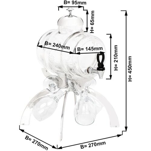 GGM Gastro Weinspender - 4 Liter - Chrom - inkl. 4 Weingläser Zilver / Transparant