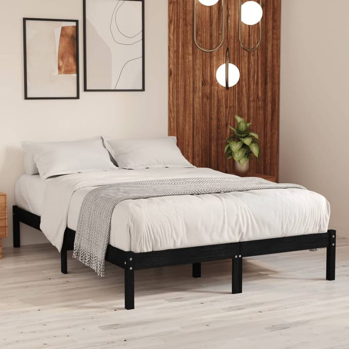 vidaXL - Bedframe - massief - hout - zwart - 135x190 - cm