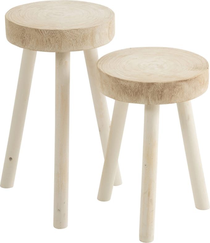 J-Line kruk - hout - wit - 2 stuks